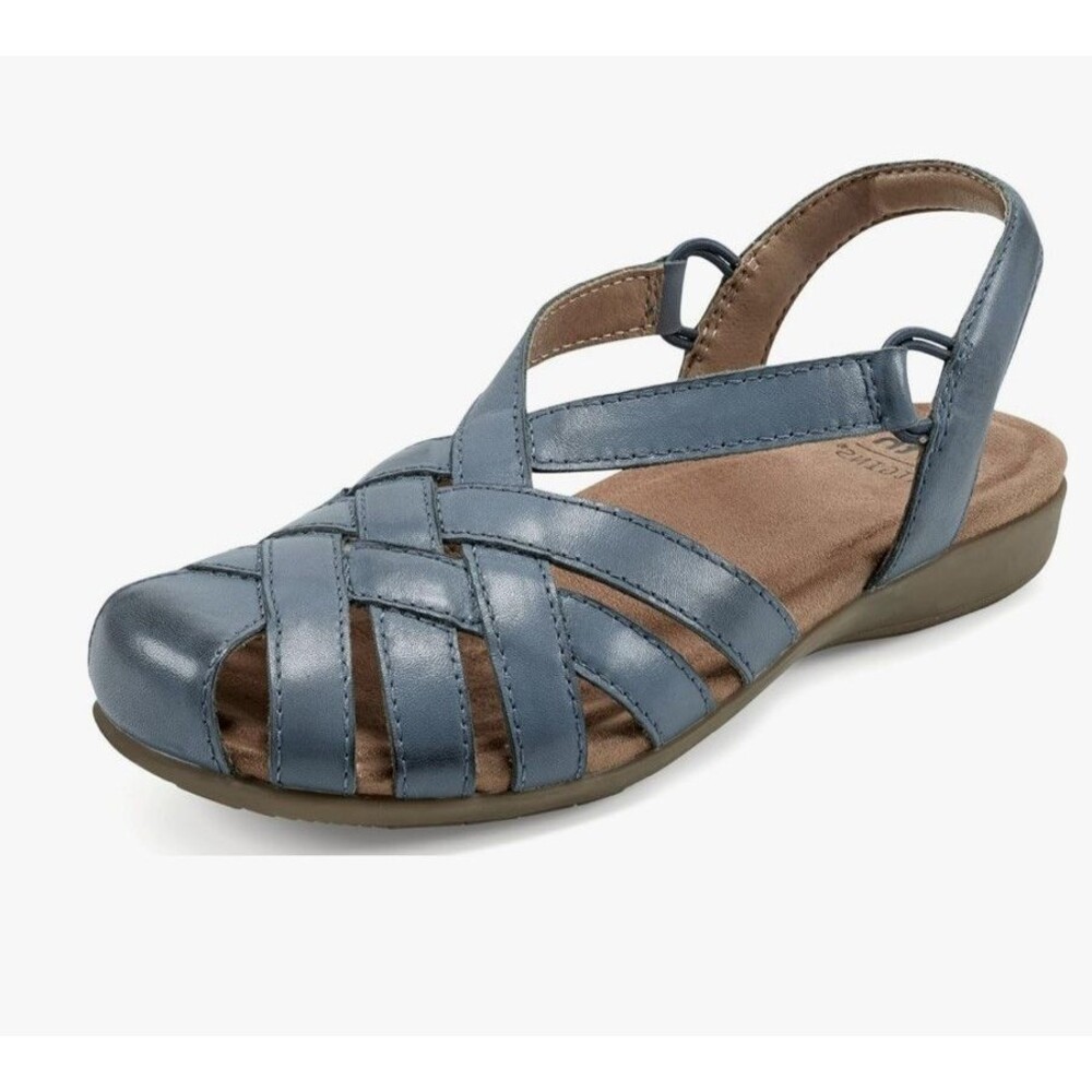 NWT Earth Origins Berri Woven Leather Casual Sandals Women's 7.5W Round Toe Blue